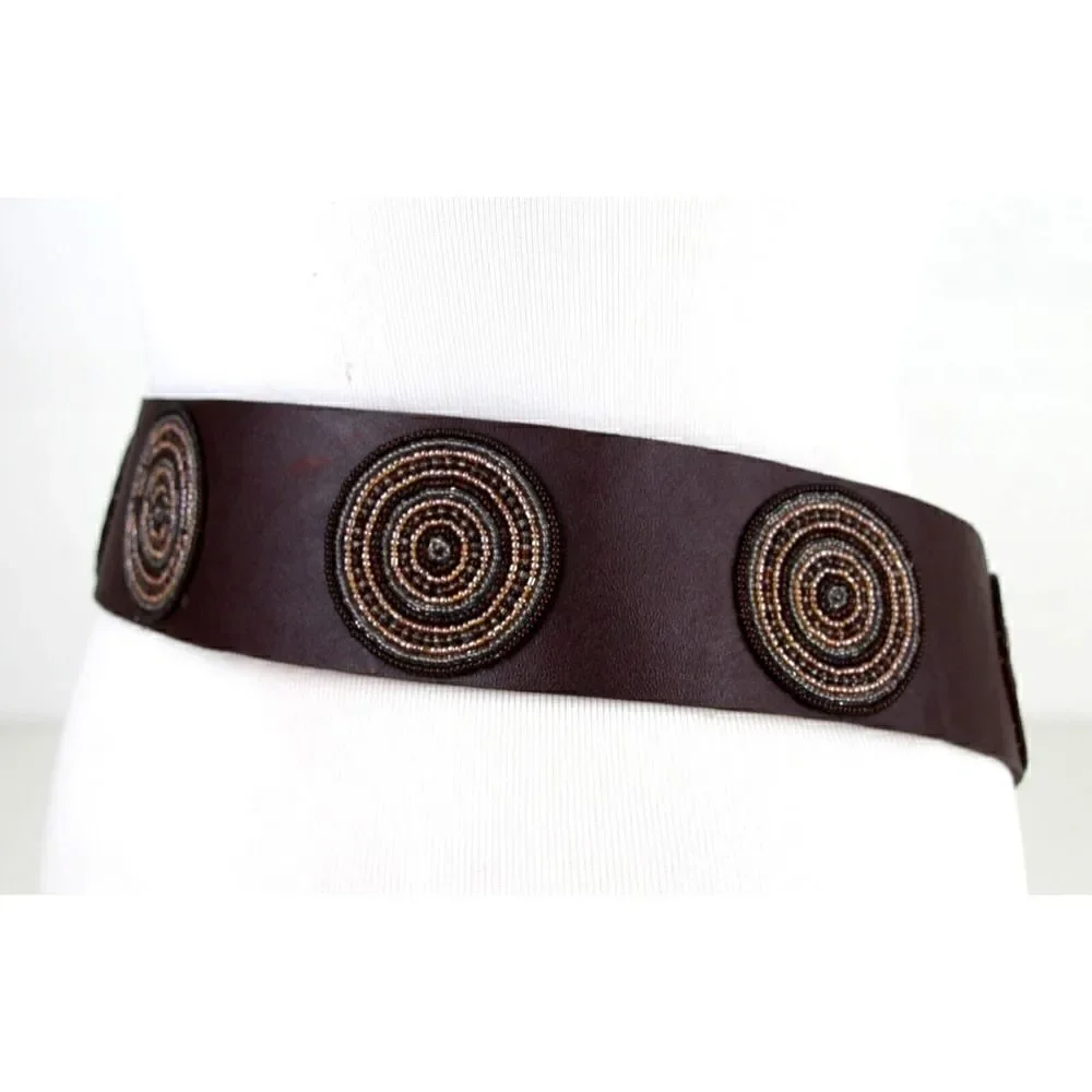 HandCrafted BROWN EMBELLISHED REAL LEATHER 2 3/8
